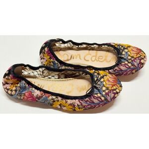 Sam Edelman Floral Embroidered Multicolor Ballet Flats - Black Trim